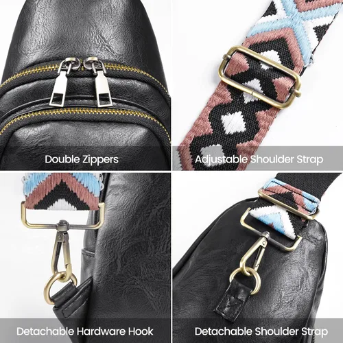 Vista 4 de KFXFENQ Bolso bandolera para mujer, de piel sintética, bolso bandolera pequeña, mochila cruzada multiusos para el pecho, para mujer, ciclismo