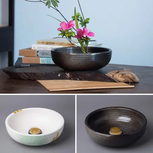 Vista 5 de Oumefar Arreglo floral Decoración Fijación Herramienta Set Flor Kenzan Hierro Alambre Tijera Ikebana Kenzan Japonés Flor Titular Cinta Kenzan