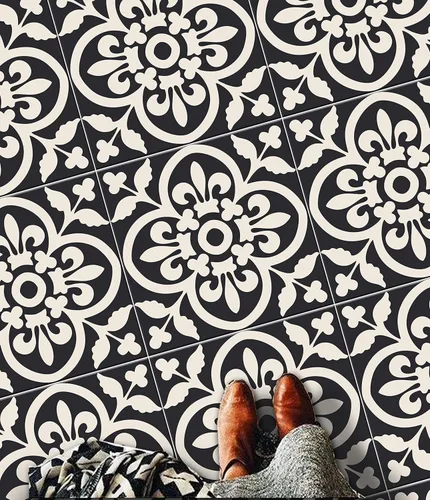 Vista 7 de Bleucoin Encaustic - Calcomanías antideslizantes para azulejos de suelo, baño, cocina, lavandería, impermeables y extraíbles, ecológicas, vinilo