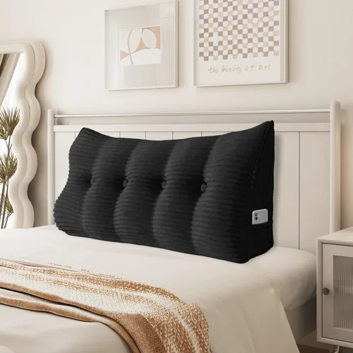 Vista 16 de Almohada de cuña para sentarse en la cama, almohada de lectura para adultos, soporte para respaldo, almohada de cabecero, sofá cama, cojín de Negro
