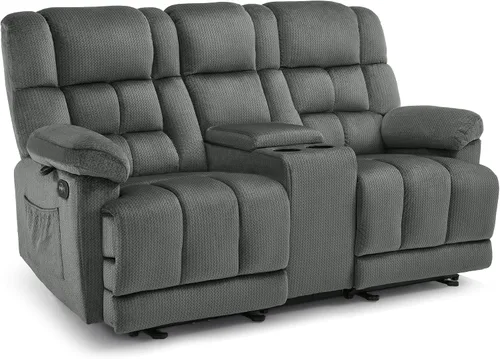 Vista 13 de MCombo Sillón reclinable de gravedad cero con consola, masaje con calor y vibración, sofá reclinable con puertos USB, portavasos para sala de estar