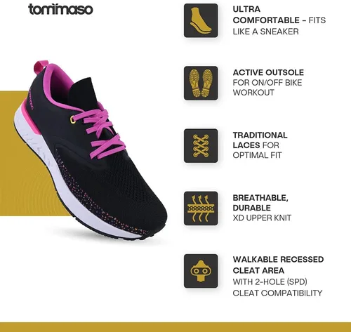 Vista 2 de Tommaso Zapatillas Capri Indoor Ciclismo SPD para mujer, NegroRosa 9, Negro