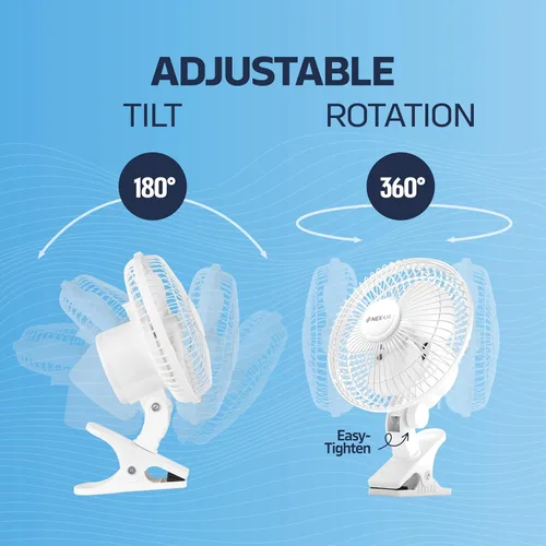 Vista 5 de NEXAIR Ventilador de clip de 6 pulgadas, rotación de 360 grados, ventilador de clip portátil de dos velocidades con agarre de abrazadera fuerte