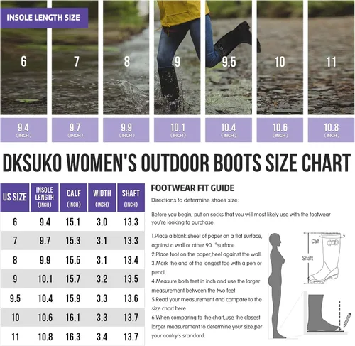 Vista 6 de DKSUKO - Botas de lluvia altas para mujer, botas de jardín impermeables de goma Wellington