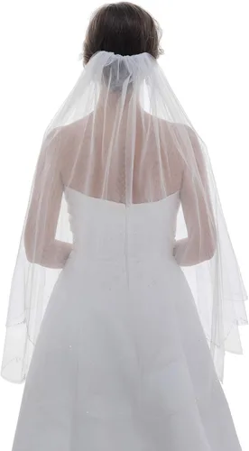 Vista 3 de SAMKY 2T 2 Tier Scallop Edge Dangle Crystals Bridal Wedding Veil