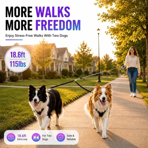 Vista 7 de Correa doble retráctil para perros de hasta 115 libras – Correas de acoplamiento de 18.6 pies para perros pequeños y medianos – Un sistema de Gris