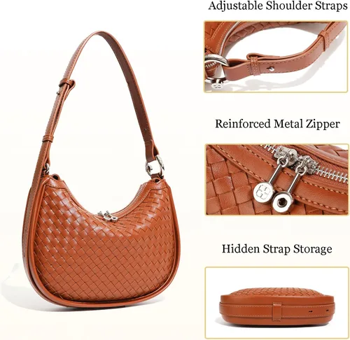 Vista 3 de Bolso de cuero tejido, bolso tejido de cuero vegano para mujer, bolso de mano con asa superior, bolsos de hombro de cuero vegano