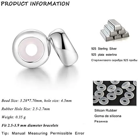 Vista 3 de LAMOONY Colgantes de clip de plata de ley Rondelle espaciador para pulseras (Plata), Plata esterlina