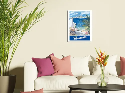 Vista 3 de Bermuda Hamilton Waterfront Main Island Somers Isles - Póster de viaje vintage por Frank Lemen c.1950s - Cartel de metal vintage de 8 x 12 pulgadas