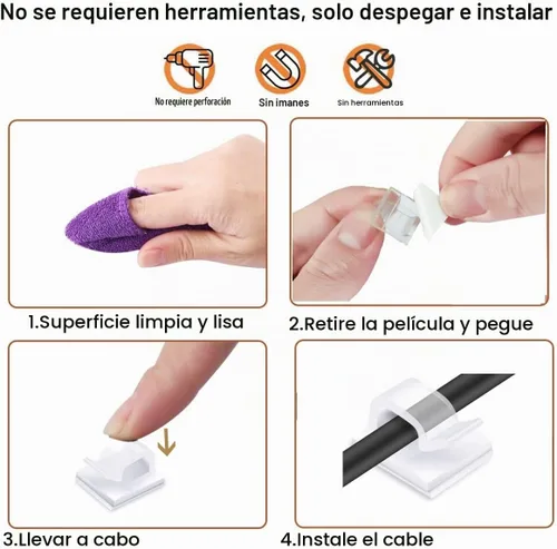 Vista 6 de 60 piezas de clips para cables, KGROTE clips adhesivos para cables al aire libre, ganchos para cables, organizador de cables, soporte para luces