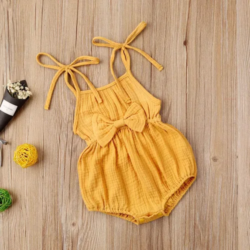 Vista 8 de Mubineo Mono de algodón con cordón de lino y algodón para bebés y niñas