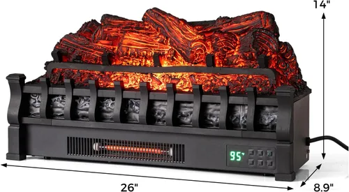 Vista 8 de ORALNER - Juego de troncos para chimenea eléctrica WiFi de 26 pulgadas, calentador de cuarzo infrarrojo con sonido crepitante, control remoto
