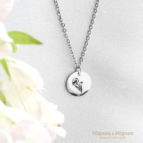 Vista 3 de Collar de flores de nacimiento de oro rosa Regalo para ella Collar personalizado Diseño Floral Joyería Regalo del Día de la Madre Joyería