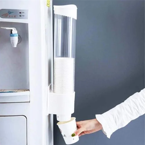 Vista 3 de Portavasos desechable grande montado en la pared, dispensador de tazas, organizador de vasos de papel o plástico, incluye imán para fijar