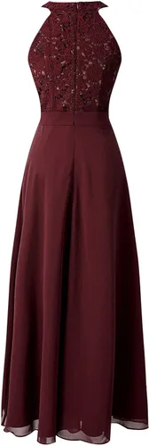 Vista 2 de Renvena - Vestido de gasa para dama de honor con encaje floral y largo de baile