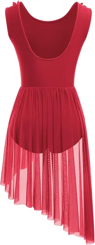 Vista 3 de AFAVOM Disfraz de baile lírico para mujer, vestido de lentejuelas con flores, falda asimétrica de tul fluida, disfraces de danza contemporánea