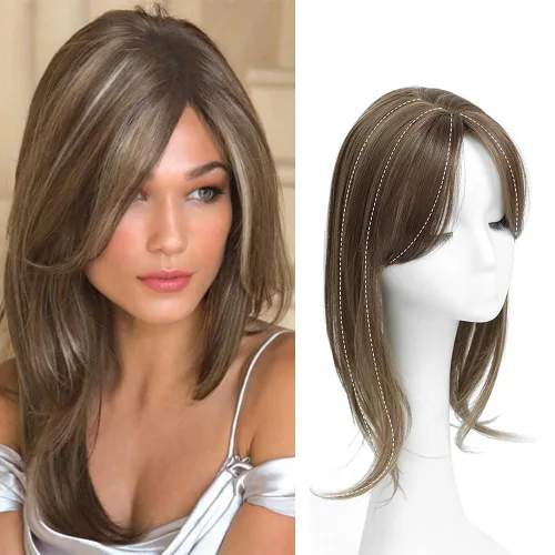 Vista 8 de UDU Toppers para el cabello para mujer, para adelgazar, pelo sintético, piezas de pelo para mujeres, múltiples capas, largo, lacio, ondulado