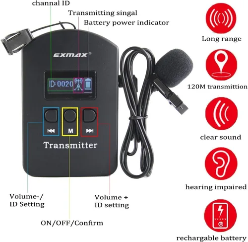 Vista 8 de EXMAX EXD-6688 2.4 GHZ Sistema de transmisión de voz de audio inalámbrico Soporte dos transmisores que trabajan simultáneamente para exposición