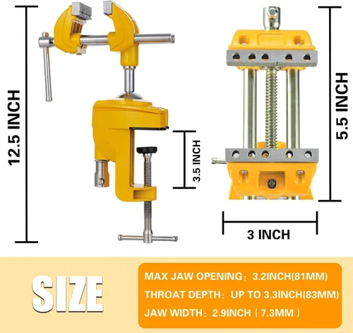 Vista 3 de MAXMAN Tornillo de banco de 3 pulgadas, abrazadera de banco resistente para el hogar con base giratoria de 360°, tornillo de mesa de acero fundido