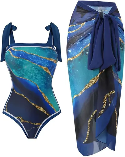 Vista 37 de Women Swimsuits Abstract Printing Notched Square/V Neck Floral Vacation One Piece with Cover Up