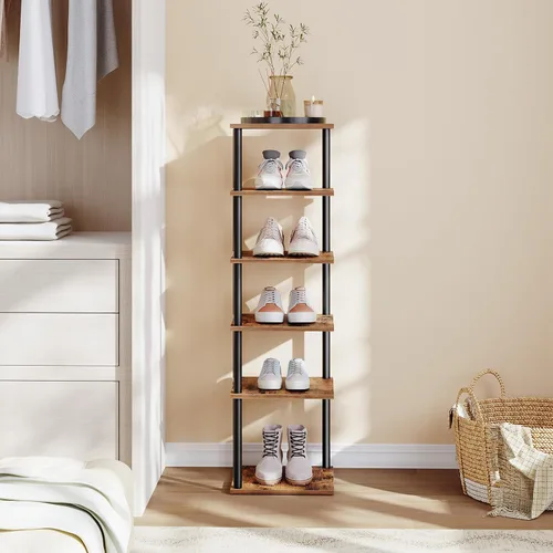 Vista 5 de HOOBRO Zapatero vertical, estante estrecho de 6 niveles, organizador de almacenamiento de zapatos para espacios pequeños, 11 pulgadas de largo x 11