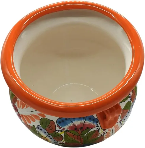 Vista 7 de Michoacana - Maceta mediana pintada a mano, para interiores y exteriores, multicolor Naranja