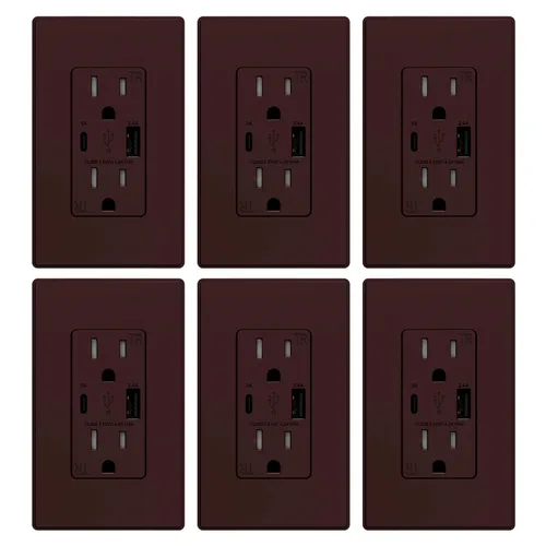 Vista 31 de ELEGRP Cargador USB de pared, receptáculo USB con puertos USB tipo A y tipo C, enchufe dúplex de 15 amperios resistente a manipulaciones NEMA 5-15R