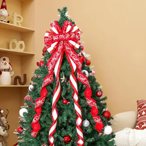 Vista 4 de Decoración para Árbol de Navidad, Lazo para Corona Navideña, 52 * 13 pulgadas, Adorno Grande con Patrón de Muletas para Decoración de Árbol