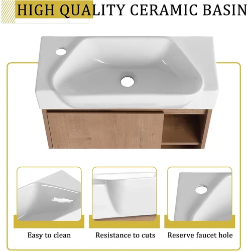Vista 4 de 24" Modern Wall Mount Bathroom Vanity with Ceramic Sink & Soft Closing Door, Space-Saving Floating Cabinet, Durable Waterproof Plywood, Easy-Clean