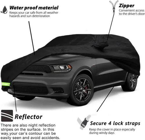 Vista 2 de Funda impermeable de automóvil para Dodge Durango 2011-2026, funda 190T, ajuste personalizado, correa 100% impermeable a prueba de viento
