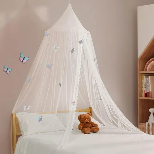 Vista 2 de LOAOL Toldo para cama infantil con toldo colgante de encaje para cuna, rincón, castillo, tienda de campaña, cuarto de bebé, decoración de sala