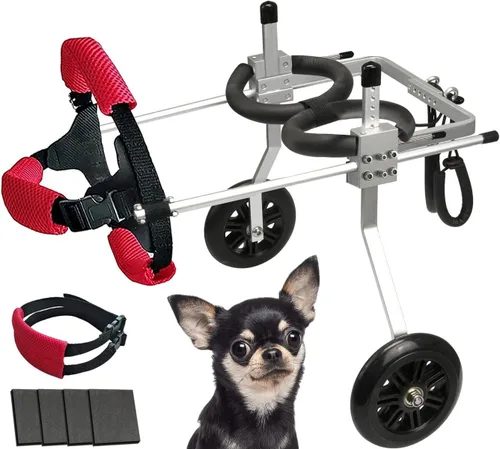 Vista 7 de Silla de ruedas para perros para patas traseras, carritos ajustables para perros con ruedas, silla de ruedas pequeña para perros con patas traseras