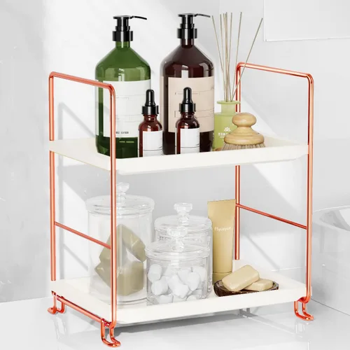 Vista 10 de FSyueyun Organizador de Encimera de Baño de 2 Niveles, Instalación Sin Herramientas, Organizador de Estante de Maquillaje de Plásticos Premium