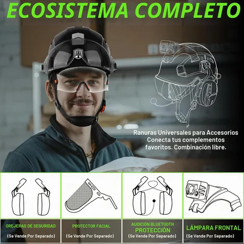 Vista 5 de GREEN DEVIL Casco de seguridad con visera tintada y transparente con ventilación Casco de construcción ABS Cascos de construcción para hombres