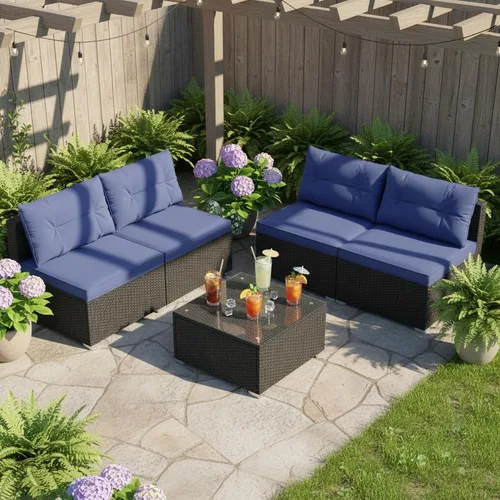 Vista 13 de Tangkula Juego de 2 sofás de mimbre para exteriores, sin brazos, juego de sofá modular de ratán para patio con 2 cojines de asiento gruesos y 2