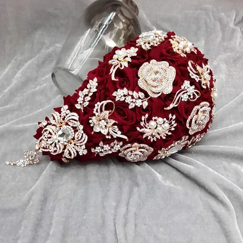 Vista 3 de YIFUwedding - Ramo de gota de agua para novia, color rojo vino, azul marino, propuesta de joyería de lujo, para dama de honor, novio, ramillete