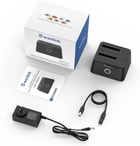 Vista 9 de WAVLINK Estación de acoplamiento de disco duro externo USB 3.0 y USB C a SATA de doble bahía para HDD/SSD de 2.5/3.5 pulgadas con UASP (6Gbps)