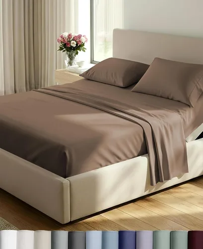 Vista 18 de California Design Den Juego de sábanas de lujo tamaño Queen, 800 hilos, 100% satén de algodón para cama tamaño Queen, juego de ropa de cama con Beige
