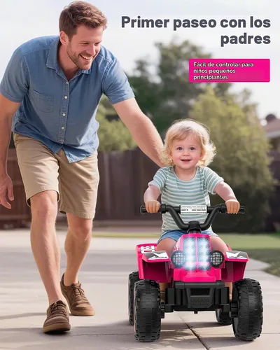 Vista 5 de ANPABO - ATV infantil de 6 V, 4 ruedas para niños con faro LED y pedal Rosa
