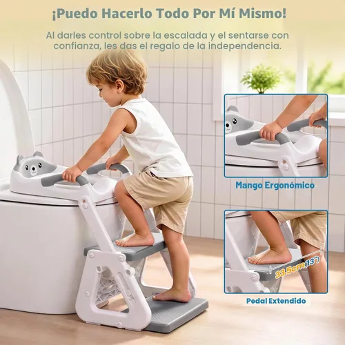 Vista 2 de Orzbow Potty Training Seat with Step Stool, Toddler Toilet Seat with Ladder Gris Blanco
