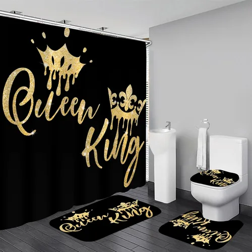 Vista 13 de Juego de cortinas de ducha familiares AZHM Negro para baño con cortina de ducha y alfombras y accesorios Decoración de baño con cortina y 12 ganchos