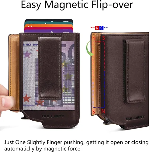 Vista 4 de Billetera delgada para hombre, cartera grande de aluminio con clip para dinero, 8 tarjetas, bloqueo RFID