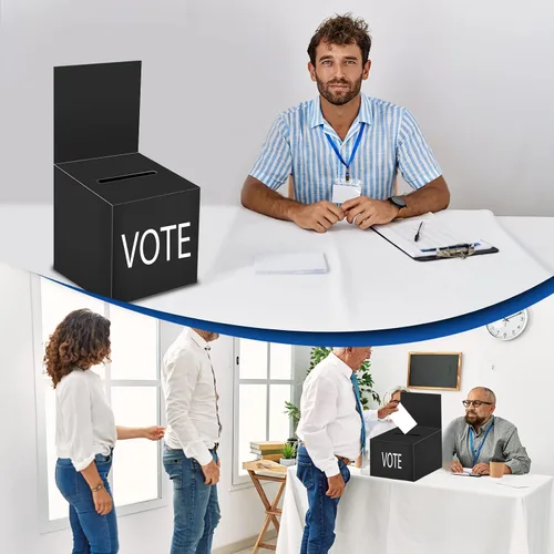 Vista 8 de Paquete de 12 cajas de rifa Caja de donación para recaudación de fondos, cajas de votación de cartón con ranura para boleto y cabecera extraíble