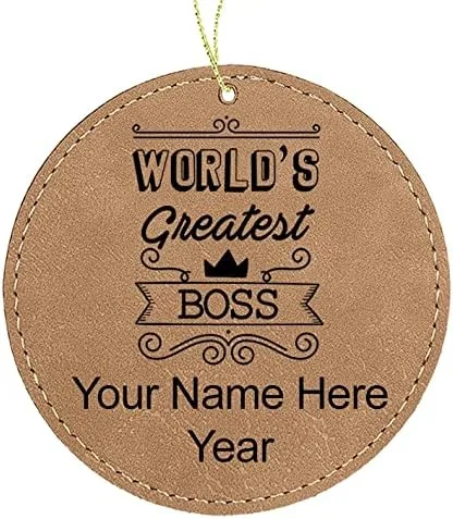 Vista 2 de LaserGram Adorno de Navidad personalizado, el jefe más grande del mundo, piel sintética, idea de regalo personalizada grabada con láser
