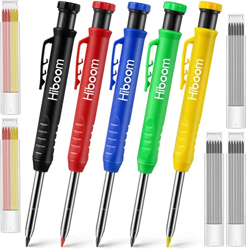 Vista 8 de Hiboom 5 lápices de carpintero mecánico, naranja, rojo, verde, azul, negro