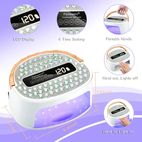 Vista 5 de Lámpara de uñas LED UV, secador de uñas inalámbrico recargable para esmalte de gel, luz UV de uñas con 45 cuentas y mango, lámpara profesional