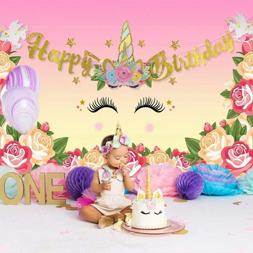 Vista 3 de Decoraciones de cumpleaños para niñas, fiesta de cumpleaños, suministros de fiesta de feliz cumpleaños, decoración del hogar