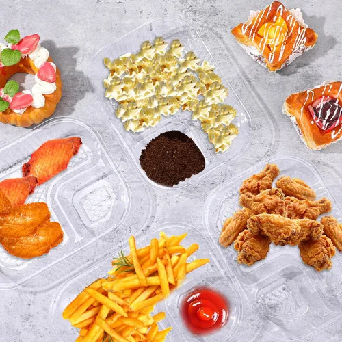 Vista 4 de Paquete de 200 bandejas de nachos de 22 onzas, de plástico de 6 x 8 pulgadas, 2 compartimentos para servir alimentos, bandeja desechable para salsa