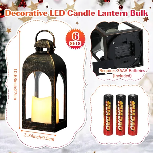 Vista 2 de Tujoe - 6 faroles LED para velas de 10 pulgadas para interiores y Bronce oscuro