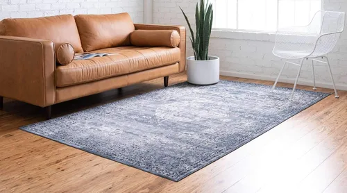 Vista 2 de Unique Loom Chateau Collection - Alfombra rectangular de 5 pies 1 pulgada x 8 pies, color gris y beige Gris Azul/Beige